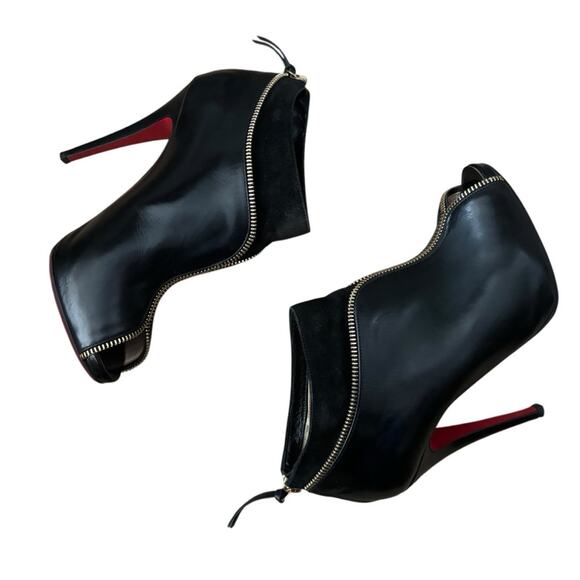 Christian Louboutin Col Zippe Boots Black Leather Stiletto Zip Boots Size 37.5 - Picture 6 of 15